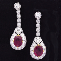 Luxury Ruby Diamond Drop Earrings | 18K White Gold